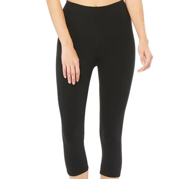 ALO Yoga Black Capri Leggings High Waist Stripe Size Small - Picture 1 of 11